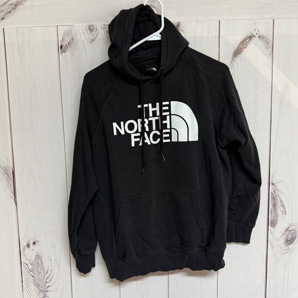 The North Face Logo Fleece Hoodie Women’s Large Black Pullover EUC - Picture 1 of 9